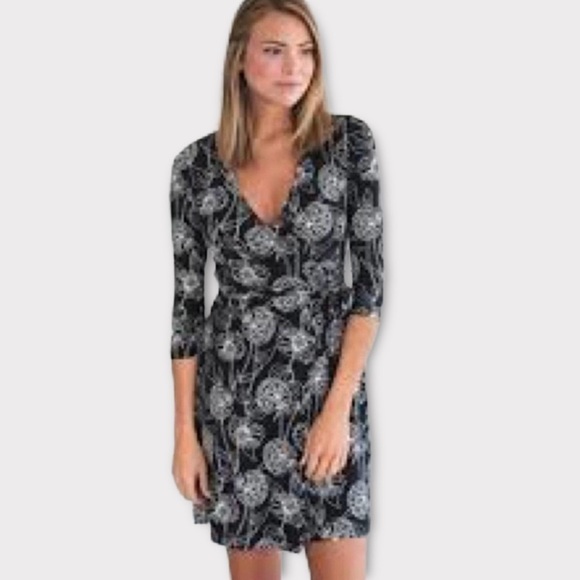 BANANA REPUBLIC Black & White Floral Wrap Dress Wrinkle Resistant Goth NWOT - Picture 15 of 15